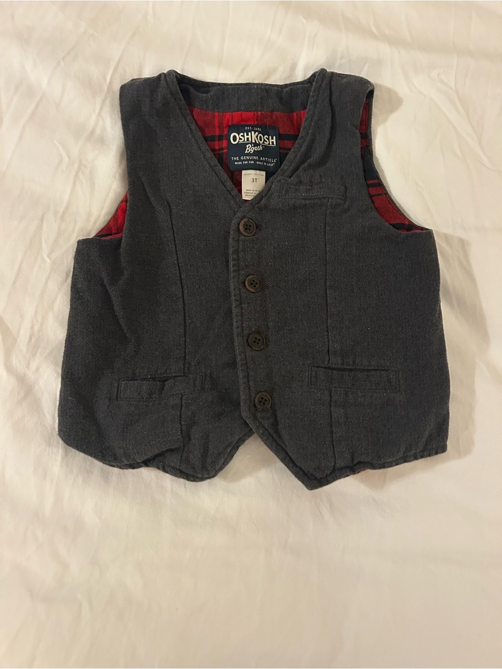 OshKosh B'gosh Charcoal Vest with Red Plaid Lining